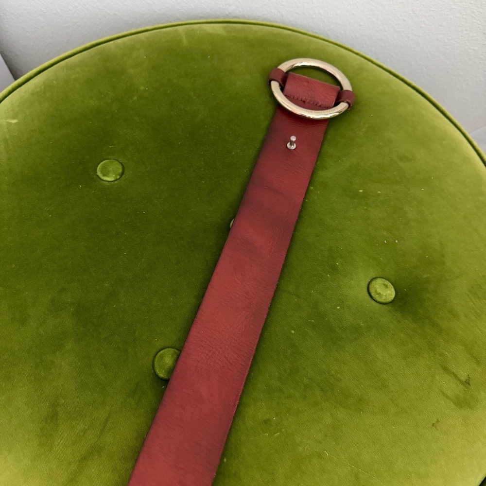 Michael Kors Burgundy Leather Circle-Buckle Belt with Gold-Tone Hardware - Picture 4 of 6